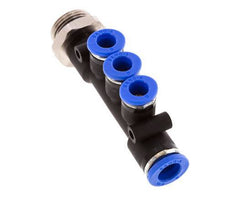 6mm x 8mm x G3/8'' 3-Wege-Verteiler-Steckverschraubung mit Außengewinde Messing/PA 66 NBR drehbar