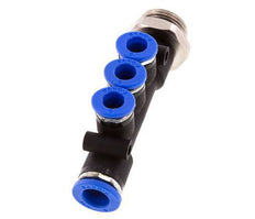 6mm x 8mm x G3/8'' 3-Wege-Verteiler-Steckverschraubung mit Außengewinde Messing/PA 66 NBR drehbar