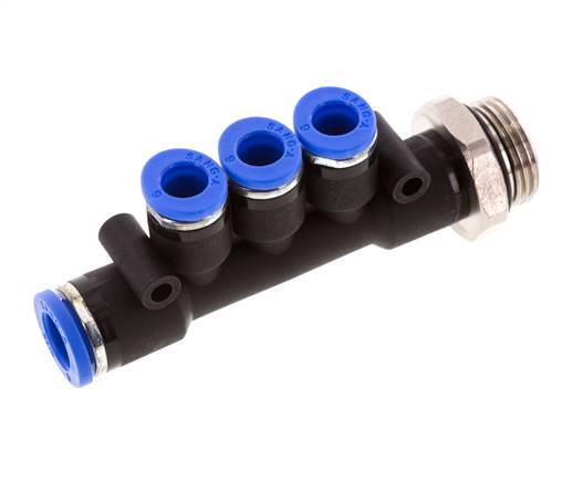 6mm x 8mm x G3/8'' 3-Wege-Verteiler-Steckverschraubung mit Außengewinde Messing/PA 66 NBR drehbar