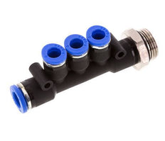 6mm x 8mm x G3/8'' 3-Wege-Verteiler-Steckverschraubung mit Außengewinde Messing/PA 66 NBR drehbar