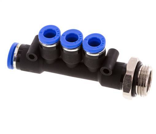 6mm x 8mm x G3/8'' 3-Wege-Verteiler-Steckverschraubung mit Außengewinde Messing/PA 66 NBR drehbar