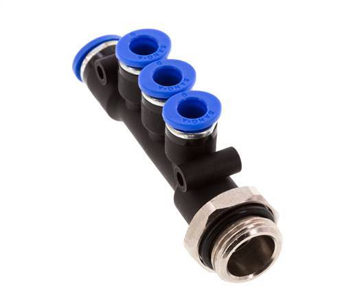 6mm x 8mm x G3/8'' 3-Wege-Verteiler-Steckverschraubung mit Außengewinde Messing/PA 66 NBR drehbar