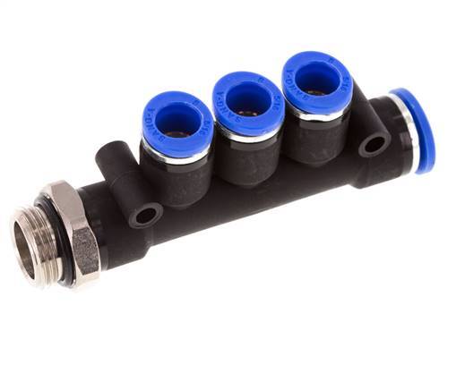 8mm x 10mm x G3/8'' 3-Wege-Verteiler-Steckverschraubung mit Außengewinde Messing/PA 66 NBR drehbar