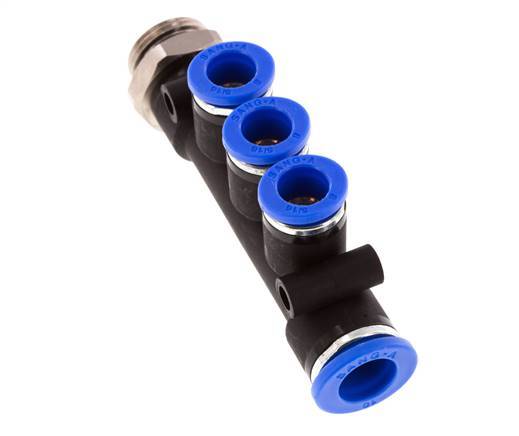 8mm x 10mm x G3/8'' 3-Wege-Verteiler-Steckverschraubung mit Außengewinde Messing/PA 66 NBR drehbar