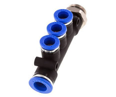 8mm x 10mm x G3/8'' 3-Wege-Verteiler-Steckverschraubung mit Außengewinde Messing/PA 66 NBR drehbar