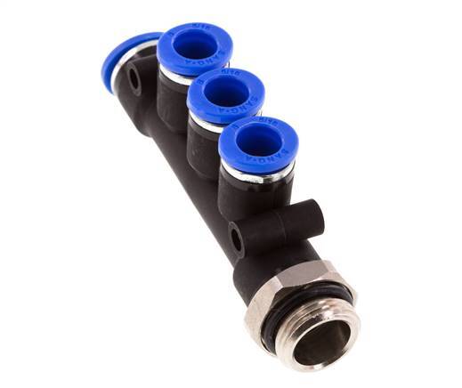 8mm x 10mm x G3/8'' 3-Wege-Verteiler-Steckverschraubung mit Außengewinde Messing/PA 66 NBR drehbar