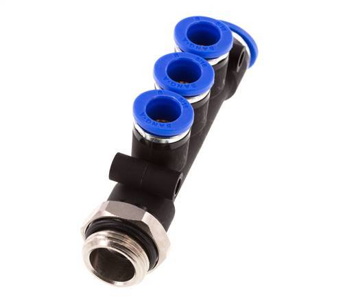 8mm x 10mm x G3/8'' 3-Wege-Verteiler-Steckverschraubung mit Außengewinde Messing/PA 66 NBR drehbar