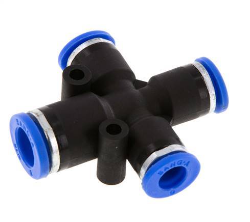 6mm x 8mm Cross Push-in Fitting PA 66 NBR 3 Outlets