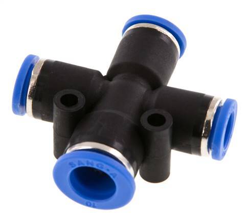 8mm x 10mm Cross Push-in Fitting PA 66 NBR 3 Outlets
