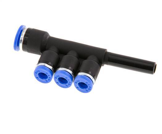 4mm x 6mm x 6mm 3-Wege-Verteiler-Steckverschraubung mit Steckanschluss Messing/PA 66 NBR