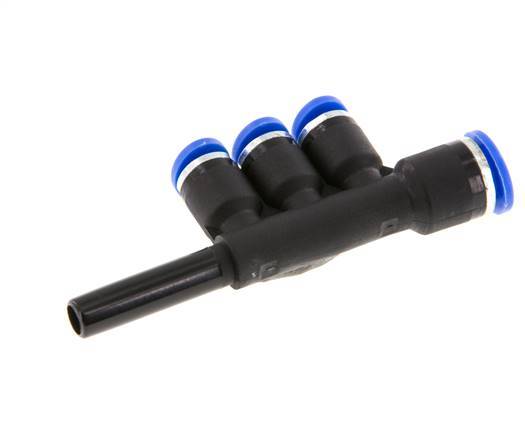 4mm x 6mm x 6mm 3-Wege-Verteiler-Steckverschraubung mit Steckanschluss Messing/PA 66 NBR