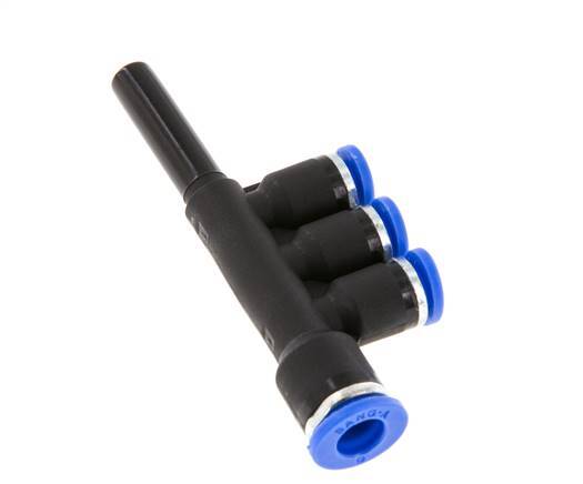 4mm x 6mm x 6mm 3-Wege-Verteiler-Steckverschraubung mit Steckanschluss Messing/PA 66 NBR