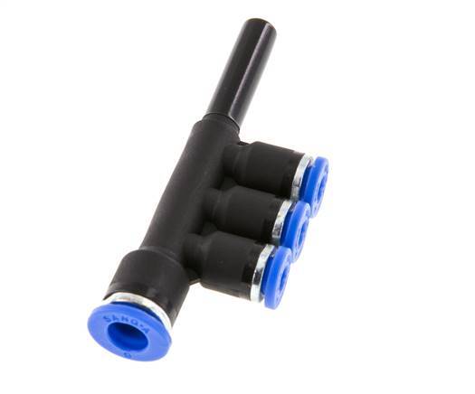 4mm x 6mm x 6mm 3-Wege-Verteiler-Steckverschraubung mit Steckanschluss Messing/PA 66 NBR