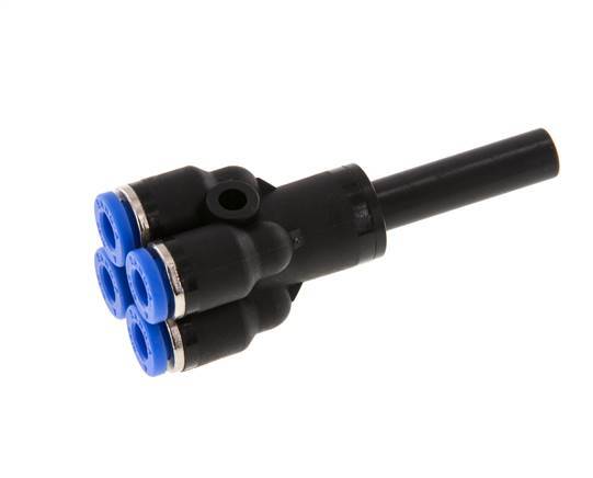 4mm x 6mm 4-Wege-Y-Verteiler-Steckverschraubung mit Steckanschluss Messing/PA 66 NBR