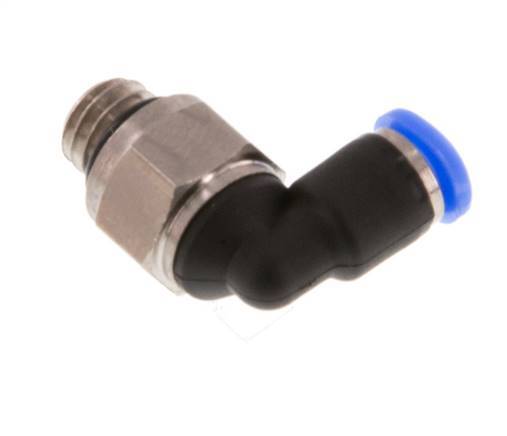 3mm x M 6 90° Winkel-Steckverschraubung mit Außengewinde Messing/PBT NBR kurze Hülse drehbar kompaktes Design [2 Stück]