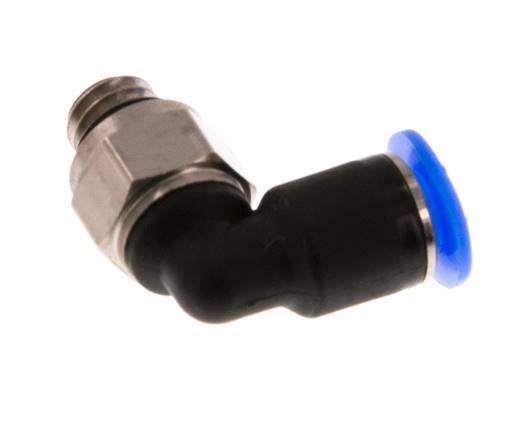 4mm x M 6 90° Winkel-Steckverschraubung mit Außengewinde Messing/PBT NBR kurze Hülse drehbar kompaktes Design [2 Stück]