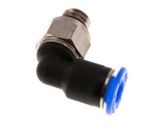 4mm x M 6 90° Winkel-Steckverschraubung mit Außengewinde Messing/PBT NBR kurze Hülse drehbar kompaktes Design [2 Stück]