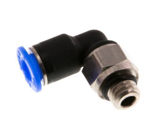 4mm x M 6 90° Winkel-Steckverschraubung mit Außengewinde Messing/PBT NBR kurze Hülse drehbar kompaktes Design [2 Stück]