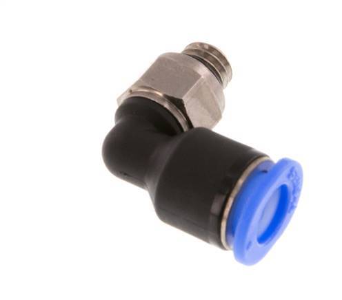6mm x M 6 90° Winkel-Steckverschraubung mit Außengewinde Messing/PBT NBR kurze Hülse drehbar kompaktes Design [2 Stück]