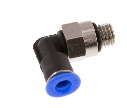 4mm x M 7 90° Winkel-Steckverschraubung mit Außengewinde Messing/PBT NBR kurze Hülse drehbar kompaktes Design [2 Stück]