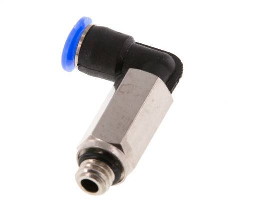 4mm x M 6 90° Winkel-Steckverschraubung mit Außengewinde Messing/PBT NBR lange Hülse drehbar kompaktes Design [2 Stück]