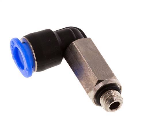 6mm x M 6 90° Winkel-Steckverschraubung mit Außengewinde Messing/PBT NBR lange Hülse drehbar kompaktes Design [2 Stück]