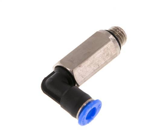 4mm x M 7 90° Winkel-Steckverschraubung mit Außengewinde Messing/PBT NBR lange Hülse drehbar kompaktes Design [2 Stück]