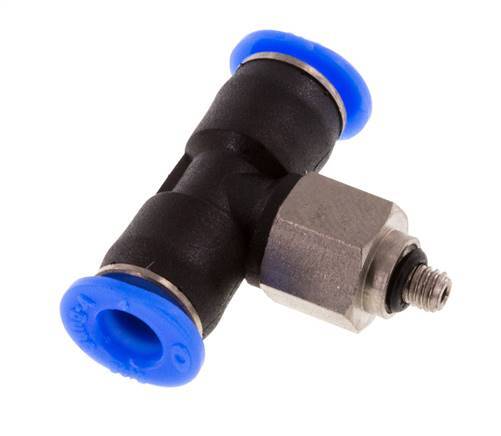 4mm x M 3 Inline Tee Push-in Fitting with Male Threads Steel/PBT NBR Rotatable Compact Design [2 Pieces]