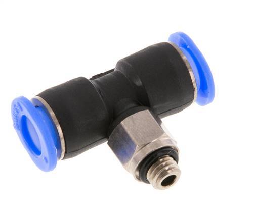 6mm x M 5 Inline Tee Push-in Fitting with Male Threads Brass/PBT NBR Rotatable Compact Design [2 Pieces]