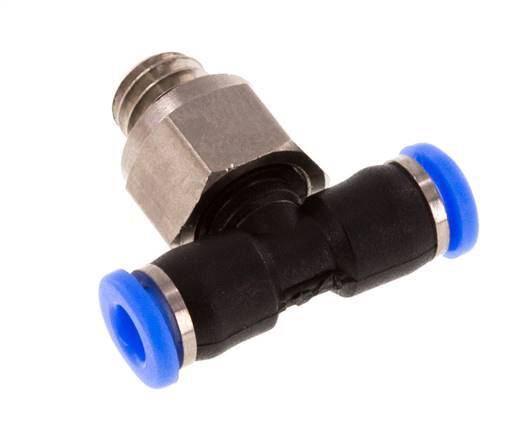3mm x M 6 Inline Tee Push-in Fitting with Male Threads Brass/PBT NBR Rotatable Compact Design [2 Pieces]