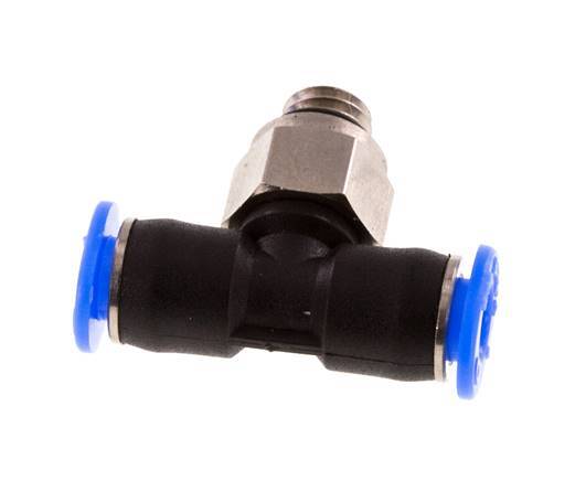 4mm x M 6 Inline Tee Push-in Fitting with Male Threads Brass/PBT NBR Rotatable Compact Design [2 Pieces]