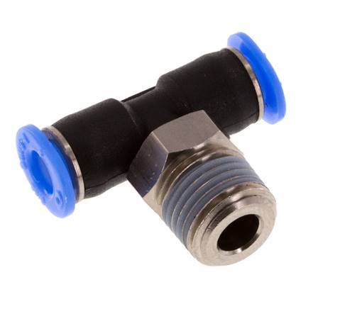 4mm x R1/8'' Inline Tee Push-in Fitting with Male Threads Brass/PBT NBR Rotatable Compact Design [2 Pieces]