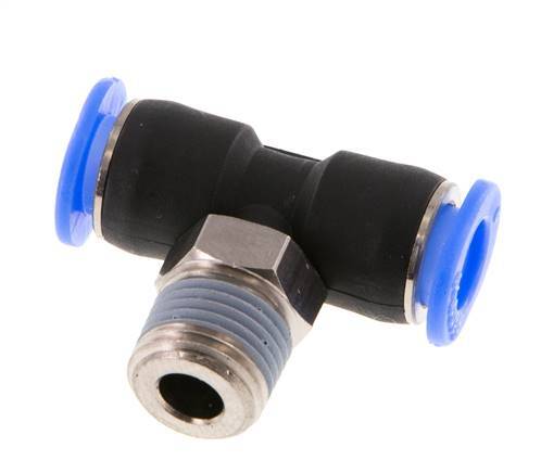 6mm x R1/8'' Inline T-Stück Steckverschraubung mit Außengewinde Messing/PBT NBR Drehbares Kompaktdesign [2 Stück]