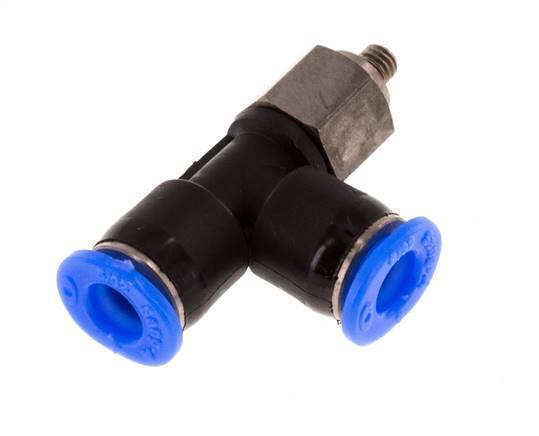 4mm x M 3 rechtwinkliges T-Stück Steckverschraubung mit Außengewinde Stahl/PBT NBR drehbar kompaktes Design [2 Stück]