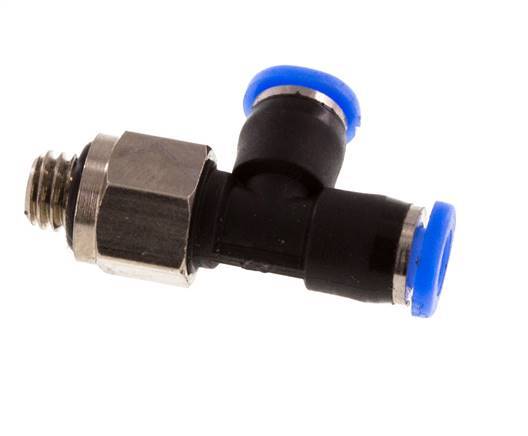 3mm x M 5 rechtwinkliges T-Stück Steckverschraubung mit Außengewinde Messing/PBT NBR drehbar kompaktes Design [2 Stück]