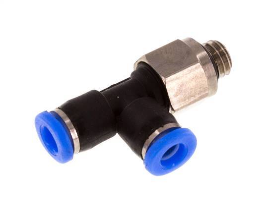 3mm x M 5 rechtwinkliges T-Stück Steckverschraubung mit Außengewinde Messing/PBT NBR drehbar kompaktes Design [2 Stück]