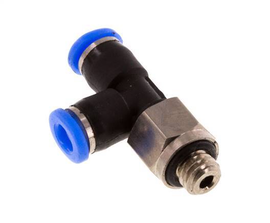 3mm x M 5 rechtwinkliges T-Stück Steckverschraubung mit Außengewinde Messing/PBT NBR drehbar kompaktes Design [2 Stück]