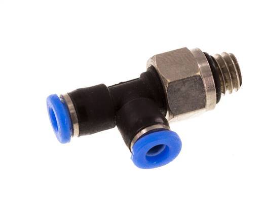 3mm x M 6 rechtwinkliges T-Stück Steckverschraubung mit Außengewinde Messing/PBT NBR drehbar kompaktes Design [2 Stück]