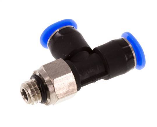 4mm x M 6 rechtwinkliges T-Stück Steckverschraubung mit Außengewinde Messing/PBT NBR drehbar kompaktes Design [2 Stück]