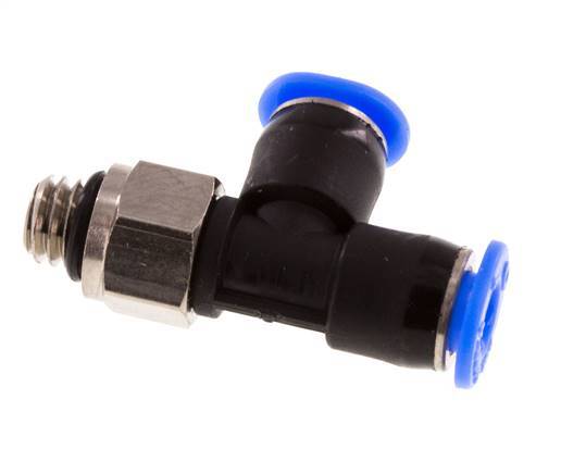 4mm x M 6 rechtwinkliges T-Stück Steckverschraubung mit Außengewinde Messing/PBT NBR drehbar kompaktes Design [2 Stück]