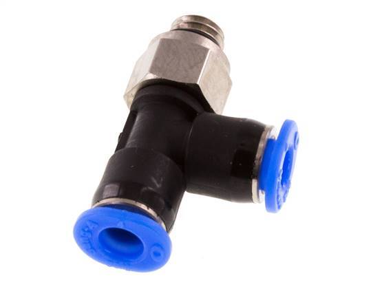 4mm x M 6 rechtwinkliges T-Stück Steckverschraubung mit Außengewinde Messing/PBT NBR drehbar kompaktes Design [2 Stück]