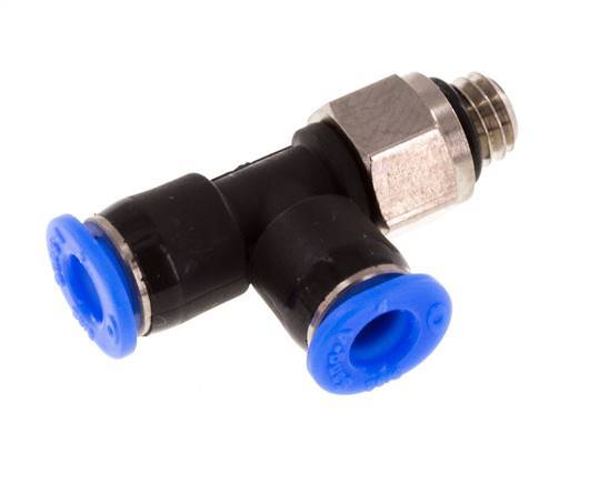 4mm x M 6 rechtwinkliges T-Stück Steckverschraubung mit Außengewinde Messing/PBT NBR drehbar kompaktes Design [2 Stück]