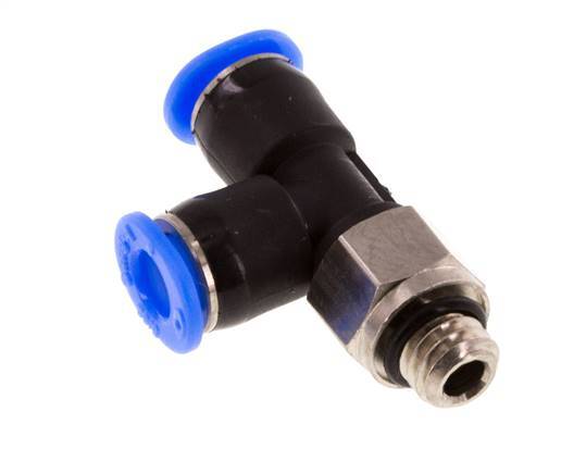 4mm x M 6 rechtwinkliges T-Stück Steckverschraubung mit Außengewinde Messing/PBT NBR drehbar kompaktes Design [2 Stück]
