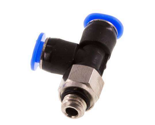 4mm x M 6 rechtwinkliges T-Stück Steckverschraubung mit Außengewinde Messing/PBT NBR drehbar kompaktes Design [2 Stück]