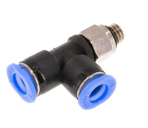 6mm x M 6 rechtwinkliges T-Stück Steckverschraubung mit Außengewinde Messing/PBT NBR drehbar kompaktes Design [2 Stück]