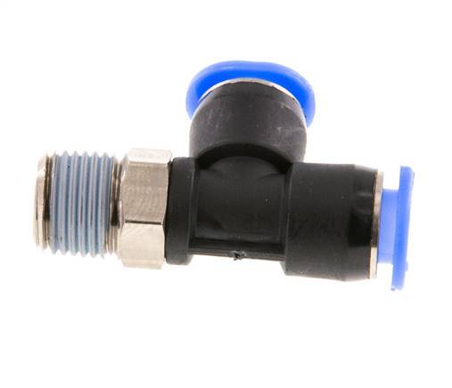 6mm x R1/8'' Rechtwinkliges T-Stück Steckverschraubung mit Außengewinde Messing/PBT NBR Drehbares Kompaktdesign [2 Stück]