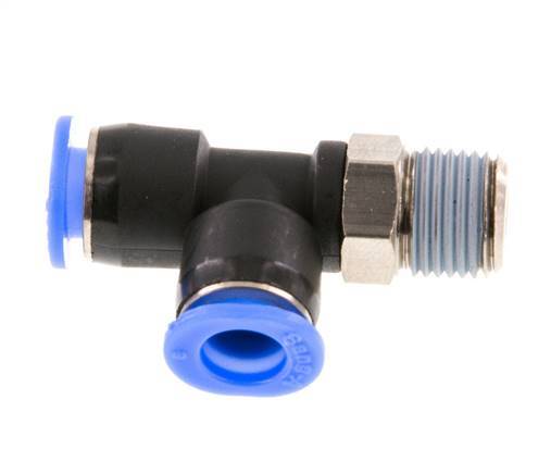 6mm x R1/8'' Rechtwinkliges T-Stück Steckverschraubung mit Außengewinde Messing/PBT NBR Drehbares Kompaktdesign [2 Stück]