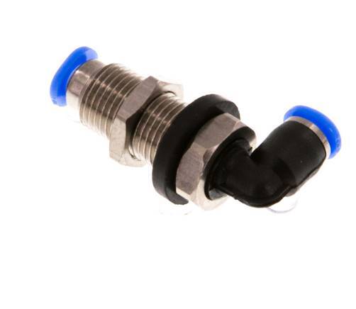 3mm 90deg Elbow Push-in Fitting Steel/PBT NBR Bulkhead Compact Design [2 Pieces]