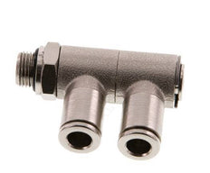 6mm x G1/8'' 2-way Manifold Push-in Fitting with Male Threads Brass NBR Rotatable