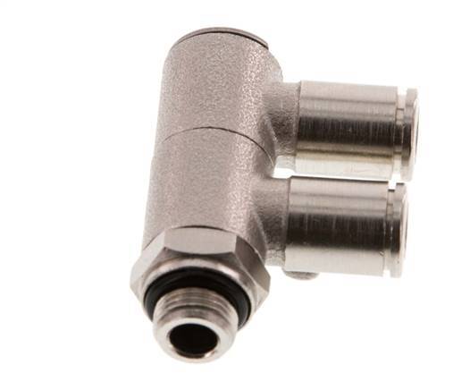 6mm x G1/8'' 2-way Manifold Push-in Fitting with Male Threads Brass NBR Rotatable